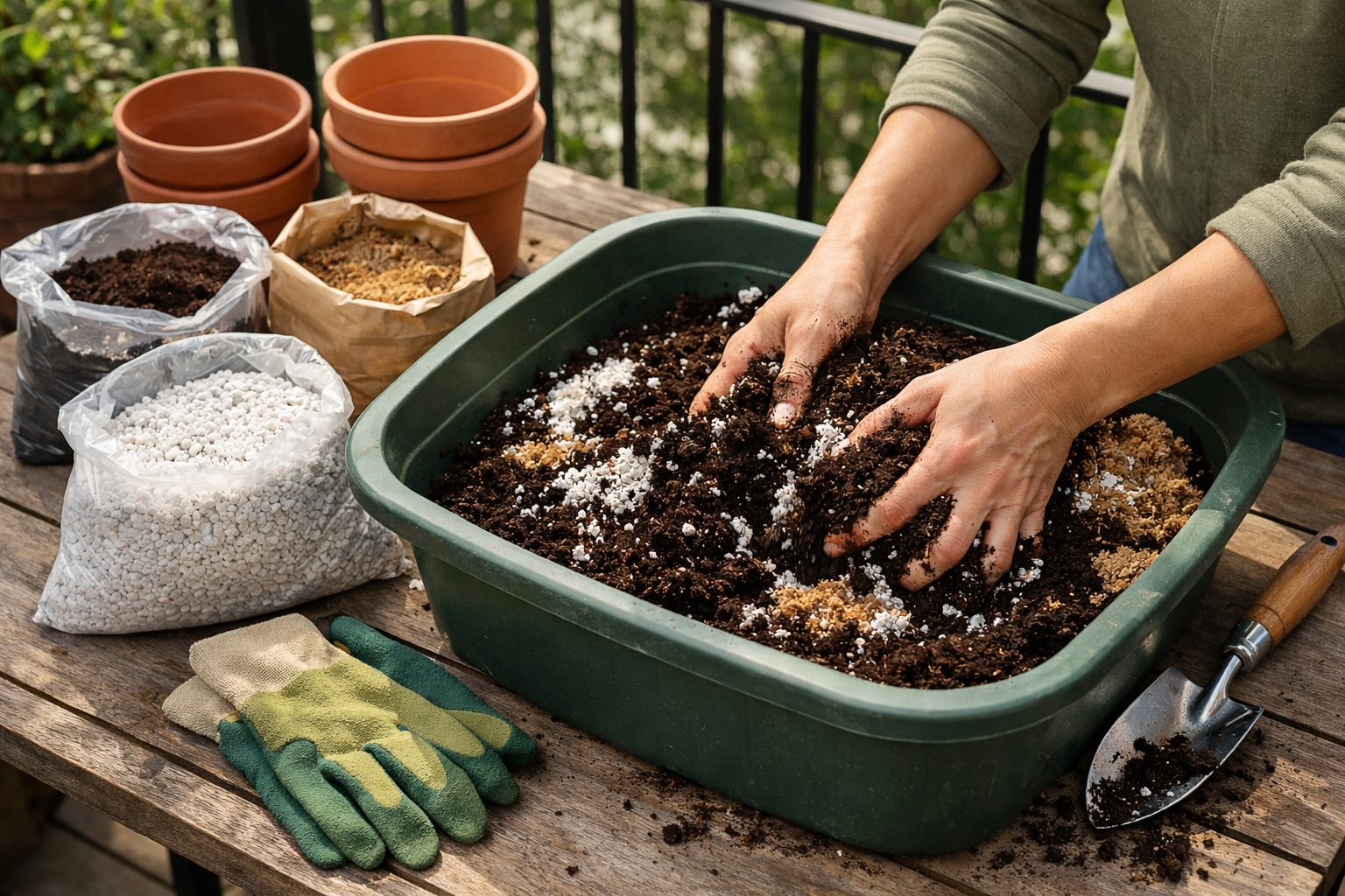 Saksı toprağı karışımı hazırlığı